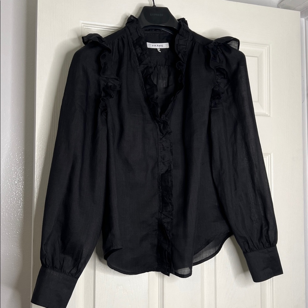 Frame Black Ruffled Blouse 100% RAMIE